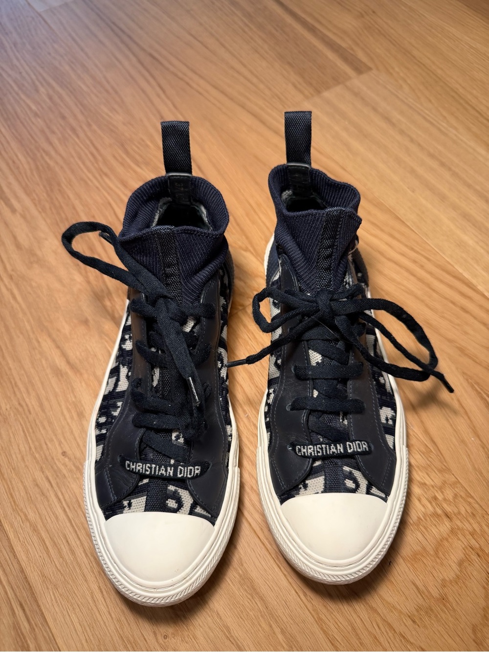 Christian Dior Women Oblique Walk-n-Dior High Top Navy Logo Sneakers